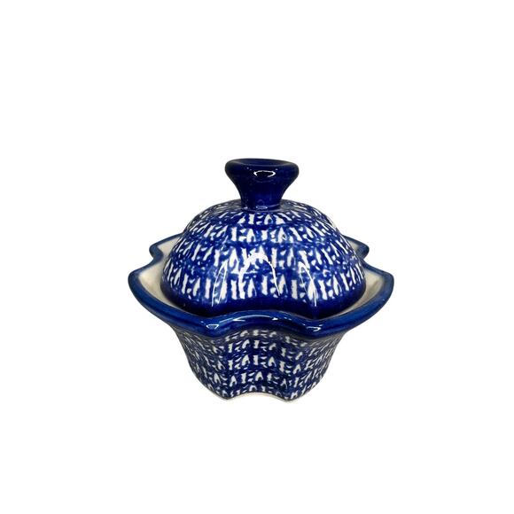 UNIKAT Polish Pottery Covered Bowl Blue White Signed Ceramika Artystyczna - Picture 1 of 8